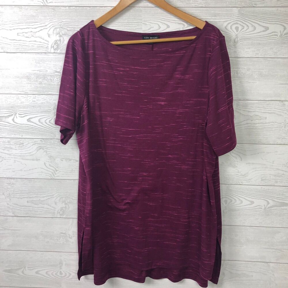 Lane Bryant Women's 18/20 Boat Neck Tee Shirt Short Sleeve Marled Print Casual